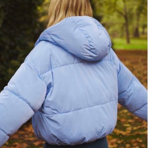 Zara Water-Repellent Quilted Hooded Jacket Shimmer Blue Puffer Coat Sz 2XL - Picture 3 of 15